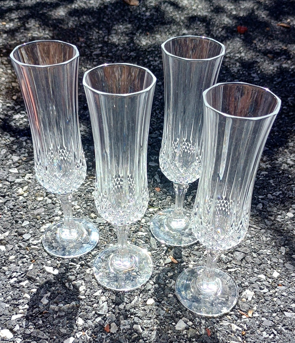Lot set Longchamp Cristal D'arques Crystal Champagne Glass 4 Flutes 4.5oz France